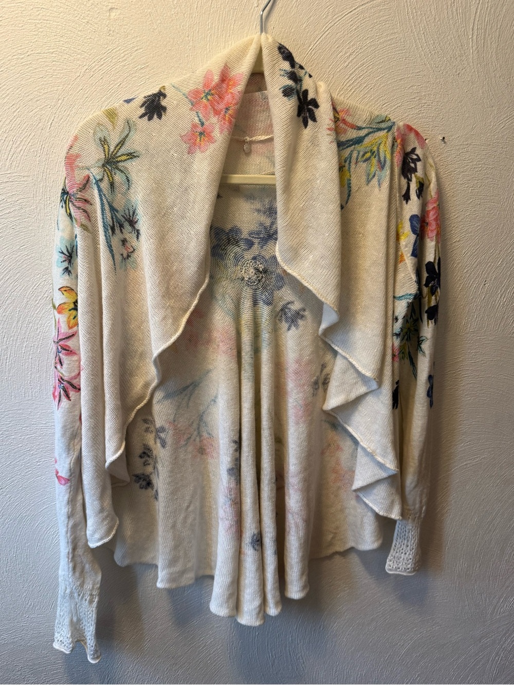 Anthropologie Knitted & Knotted Floral Linen Cotton Waterfall Cardigan Size S - Picture 2 of 6